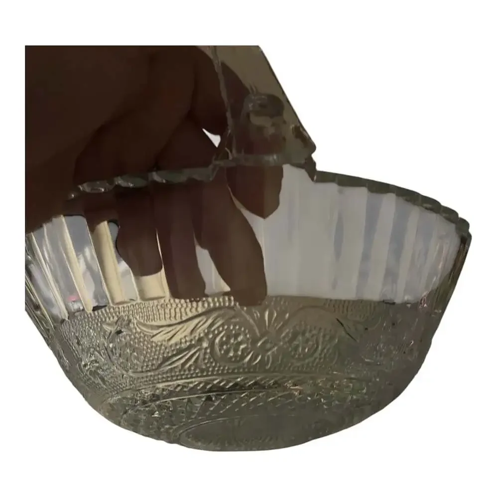 Crystal Clear Industries Pressed Clear Glass Oval Decorative Basket w/ Handle